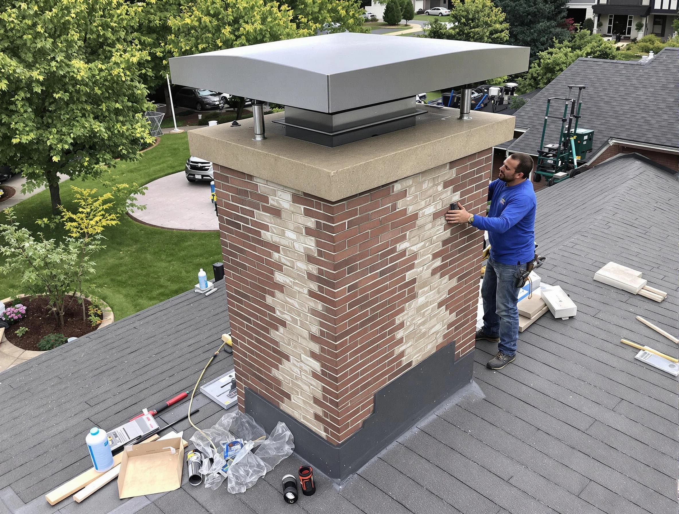 La Vergne Chimney Sweep team working on a custom chimney remodel in La Vergne, TN