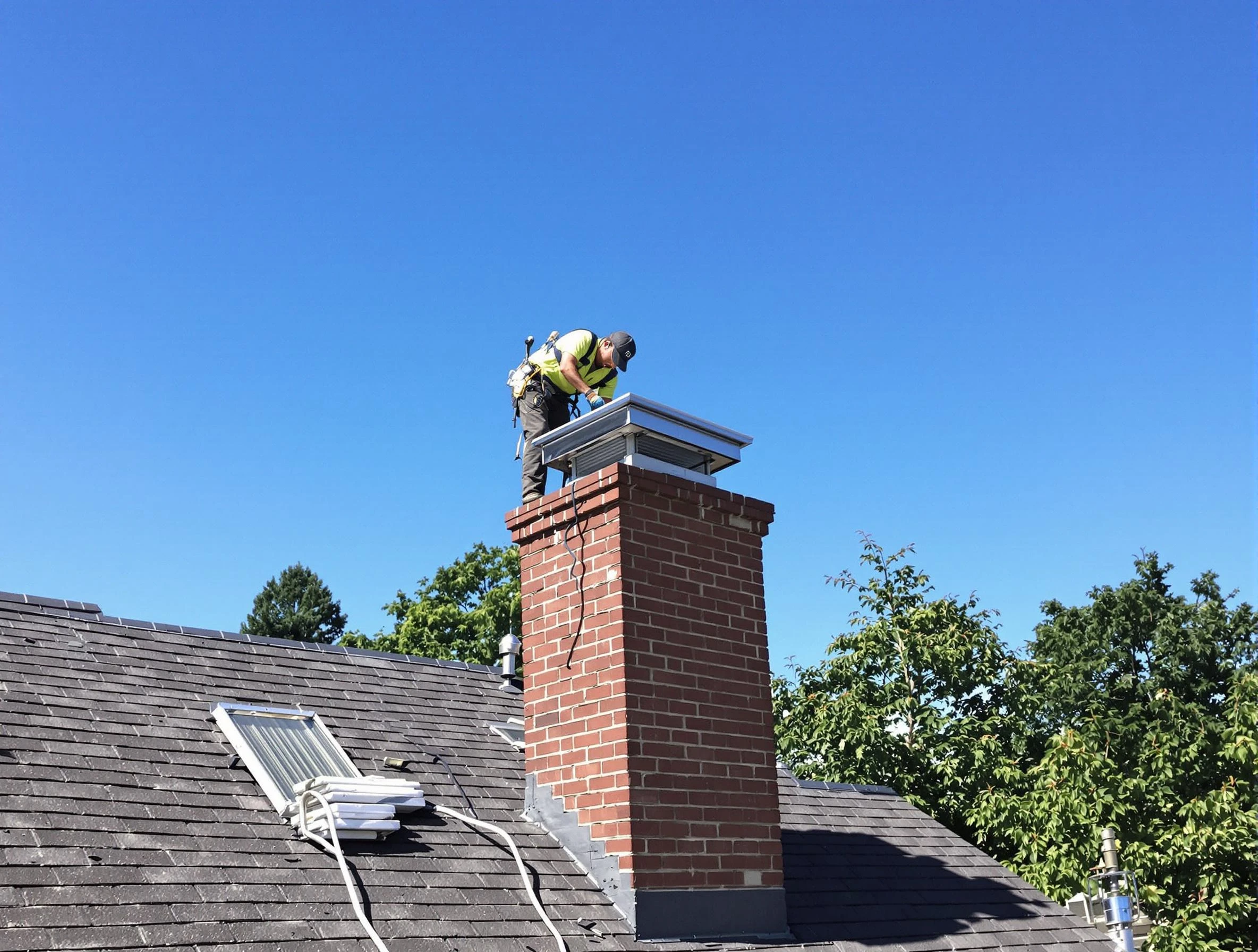 La Vergne Chimney Sweep technician measuring a chimney cap in La Vergne, TN